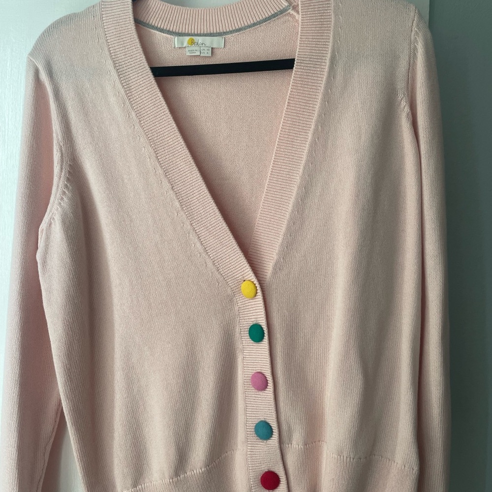 Boden Light Pink Cardigan with Multicolor Buttons